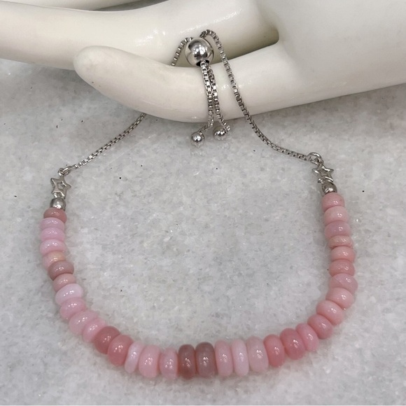 Jewelry - Peruvian Pink Opal Bead Sterling Silver BOLO Bracelet